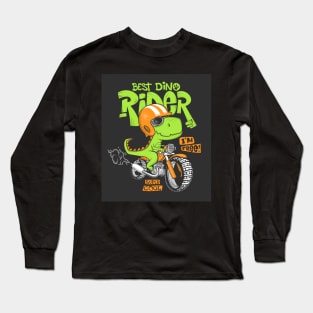 dinosaur-riding-motorbike-print Long Sleeve T-Shirt